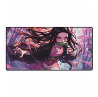 Tapis de souris gaming extra large rose, motif fille anime et fleurs de cerisier, tapis de bureau étendu avec bords cousus, surface lisse, décoration de bureau
