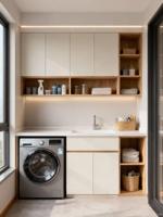 Ensemble moderne de lavabo et armoire de rangement en bois pour buanderie, écologique et durable, pour machines à laver élégantes