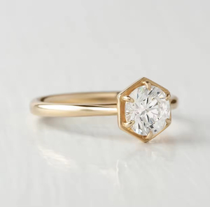 خاتم خطوبة كلاسيكي من الذهب الأصفر الخالص عيار 9/10/14/18/22 قيراط مع ألماس مختبري 1 قيراط معتمد من IGI للنساء - Product Image 3