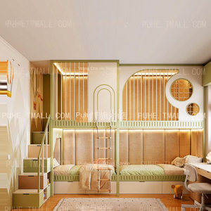 <span class=keywords><strong>4</strong></span> camas infantiles Litera alta-baja de madera maciza para múltiples niños Características para niños y niñas Apartamentos o villas grandes - Product Image 1