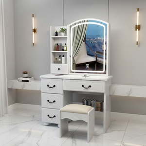 Tuochen Miroir LED moderne réglable amovible avec tiroirs de rangement en bois massif, port USB, coiffeuse compacte - Product Image 5