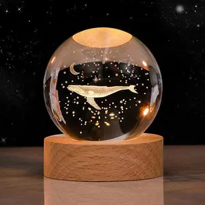 60 мм 3D солнечная система гравировка лазерный хрустальный шар деревянный ночной свет
