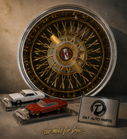 Jeu de jantes à rayons croisés inversés 13x7 14x7 72 avec adaptateur pour voitures classiques Lowrider, avec enjoliveurs dorés et clips de fixation