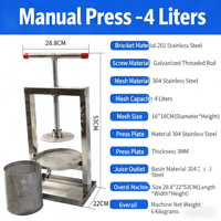 Kleine Huishoudelijke Roestvrijstalen 4l Handmatige Juicer Nieuwe Duurzame Persmachine Voor Fruit Extractieproces