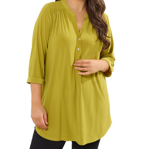 Hawaii mùa hè mặc 3/4 tay áo sơ mi nút đóng cửa V cổ tùy chỉnh in phụ nữ áo - Product Image 1