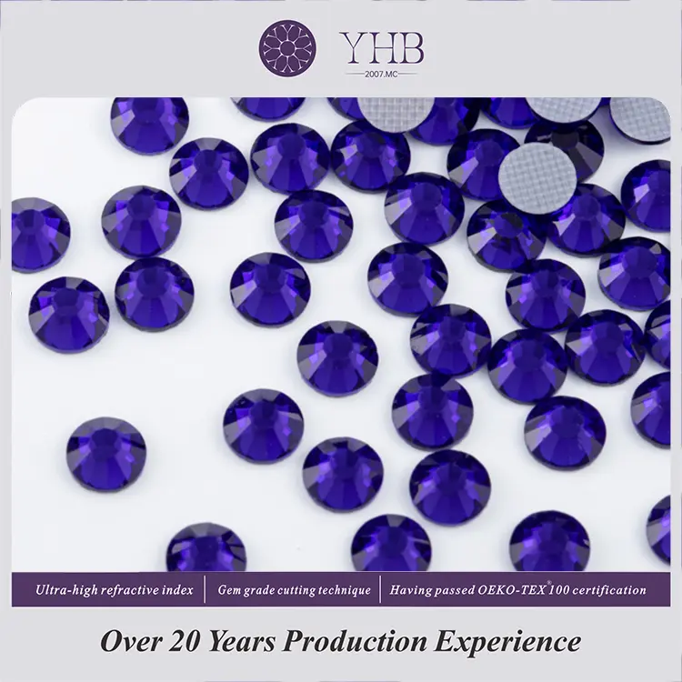 YHB penjualan langsung pabrik warna baru berlian imitasi rata Hotfix warna biru kobalt untuk Transfer berlian imitasi