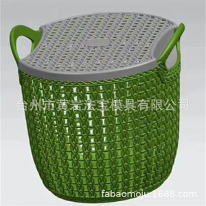 <b>Plastic</b> Rattan <b>Basket</b> With Lid Round Stackable Clothing Organizer Injection Molding Mold - Product Image 1
