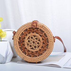 Handmade Unisex Rattan Wicker <strong>Eco</strong>-<strong>Friendly</strong> Cotton <strong>Purse</strong> Large Capacity Zipper Soft Lightweight Durable Handbag Circle Design - Product Image 5