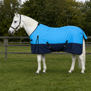 Manta de Lujo para Caballo de Poliéster Azul, 3 Correas Ajustables, Accesorios de Latón ABORON, Manta Impermeable para Caballo de 78 Pulgadas para Establos y Exteriores - Product Image 1