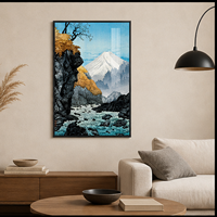 Art mural Paysage Montagneux Scandinave en Aluminium – Impression de Sommet Enneigé et Rivière pour Salons, Bureaux, Hôtels et Cabanes de Style Nordique