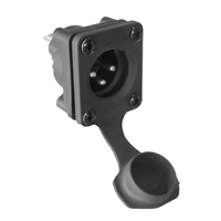 Connecteur XLR femelle 3 broches AMPHENOL AXS3FP2, montage sur châssis arrière, à souder, IP65 avec capuchon de protection, 15A, en stock