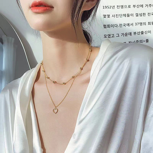 2024 yeni moda 14 altın çift katmanlı kalp zirkon kolye klavikula zinciri zarif Charm düğün kolye takı kadınlar için - Product Image 5