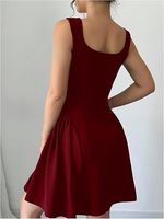 Robe noire pour femme, coupe trapèze sans manches, taille naturelle, mini-robe à volants, en mélange de coton écologique lavable, tailles XS-XXL