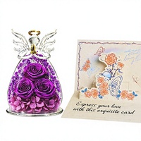 Roses éternelles pour la fête des mères et les anniversaires avec figurines d'anges en verre - Coffret cadeau de fleurs fraîches éternelles pour femmes et mamans