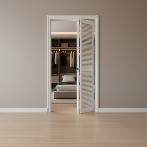 Porte de placard pliante solide blanche à persiennes, 12 po x 78 po, porte intérieure moderne en bois pliable - Product Image 2