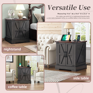 Farmhouse End Table With Charging Station <b>Rustic</b> <b>Wood</b> Nightstand 19.6 In Walnut Sofa Side Table - Product Image 4