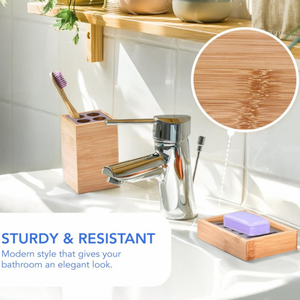 モダンナチュラル100%天然素材バスルーム洗面台セット5点竹製バスルームアクセサリーデコレーションセット - Product Image 4
