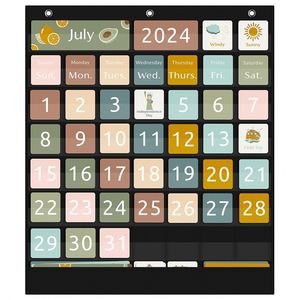 Boho Large Monthly <b>Calendar</b> Pocket Chart for Classroom 92-Card Homeschool Organizer Accessory - Product Image 1