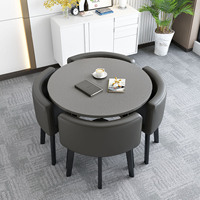 Ensemble de table basse ronde moderne avec 4 chaises en cuir, meubles de table à manger peu encombrants pour appartement, cuisine, salon