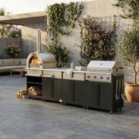 Cuisine extérieure modulaire antibactérienne en acier inoxydable 304, couleurs fraîches, résistante à l'humidité, pour villa - Vente chaude