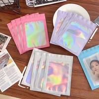 Sacs refermables personnalisés en Mylar, Sachets en plastique holographiques, Pochettes en plastique rose et transparentes, Sacs refermables holographiques, Pochettes à fermeture éclair