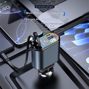 Cargador de Coche Superrápido Starry Sky con Cable Retráctil, Luz Ambiental y Cargador de Encendedor de Cigarrillos Multifunción 4 en 1 - Product Image 3