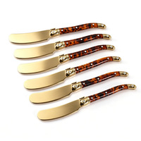 Ensemble de 6 couteaux à beurre Laguiole exclusifs en acier inoxydable, manche en PP écaille de tortue doré, outils essentiels pour le fromage