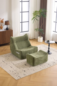 Sillón Sofá Amarillo <span class=keywords><strong>Mostaza</strong></span> con Otomana, Tela Suave Tejida, Reclinable, para Sala de Estar, Dormitorio, Hotel - Product Image 2