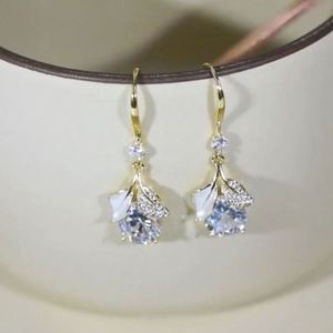 Korean Ginkgo <b>Leaf</b> <b>Light</b> Luxury Shiny Exquisite Earring Hook Women's Tiny Drop Crystal Earrings for Women - Product Image 4