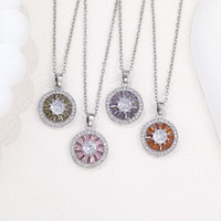 Elegante Collar con Colgante de Girasol con Incrustaciones de Circonitas Cúbicas, Disco Redondo de Aleación Plateada, Joyería de Moda para Uso Diario para Mujer