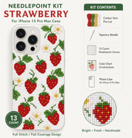 Kit DIY Coque de Téléphone Broderie Point d'Aiguille Fraise 13ct, Ensemble d'Accessoires de Broderie, Fournitures d'Artisanat de Couture pour la Création de Cadeaux Originaux