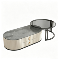 Table basse de luxe en pierre frittée italienne, meuble TV rond en verre, style moderne et minimaliste, pour salon et usage domestique