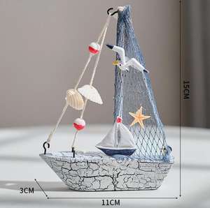 Coquille méditerranéenne décoration de <span class=keywords><strong>petit</strong></span> bateau en bois modèle de <span class=keywords><strong>voilier</strong></span> en bois l ornements de bateau artisanal pour enfants avec logo personnalisé - Product Image 6