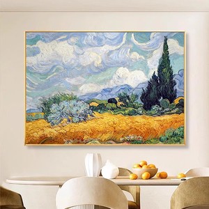 Peinture à l'huile peinte à la main, Van Gogh, cyprès et champ de blé, effet visuel 3D, art mural moderne pour salon, décoration d'entrée - Product Image 4