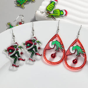 Aretes Colgantes Grinch de Dibujos Animados 2024 con Hulk, Campana Roja y Árbol de Navidad, Divertido Regalo de Moda con Impresión Acrílica de Dedo con Cigarrillo - Product Image 6