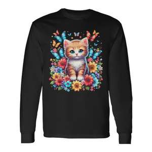 Camiseta de manga larga con estampado de flores para amantes de los gatitos - Product Image 1