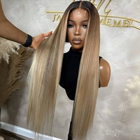 Perruque Ondulée Profonde Ombrée Brune en Cheveux Humains Vietnamiens pour Femmes 2T Sans Colle 13*6 Perruques Frontales en Dentelle HD Blond Cendré 13*4 Raide Os