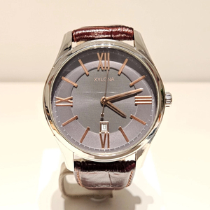 Montre pour <span class=keywords><strong>homme</strong></span> en cuir <span class=keywords><strong>marron</strong></span> avec boîtier en acier inoxydable, cadran texturé avec affichage simple à trois aiguilles, cadran analogique - Product Image 4
