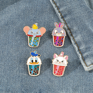 Ute-insignia de bebida de dibujos animados, broche de boba, alfileres de té con burbujas de animales - Product Image 3