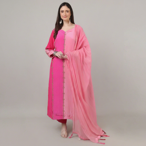 Elegant Women Style 3pc Palazzo Suit Set 3 shades Pink with <b>Beads</b> Sequence Thread work Traditional Look With Style - Product Image 1