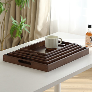 Rectangular Wooden <b>Tray</b> For Hotel <b>Tea</b> Coffee Serving With Handles Solid Color 20260617 - Product Image 4