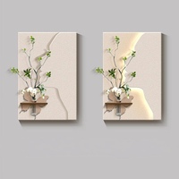 Peinture murale moderne en grès avec portrait de silhouette féminine simple, éclairage LED et vase hydrophile pour plantes vertes