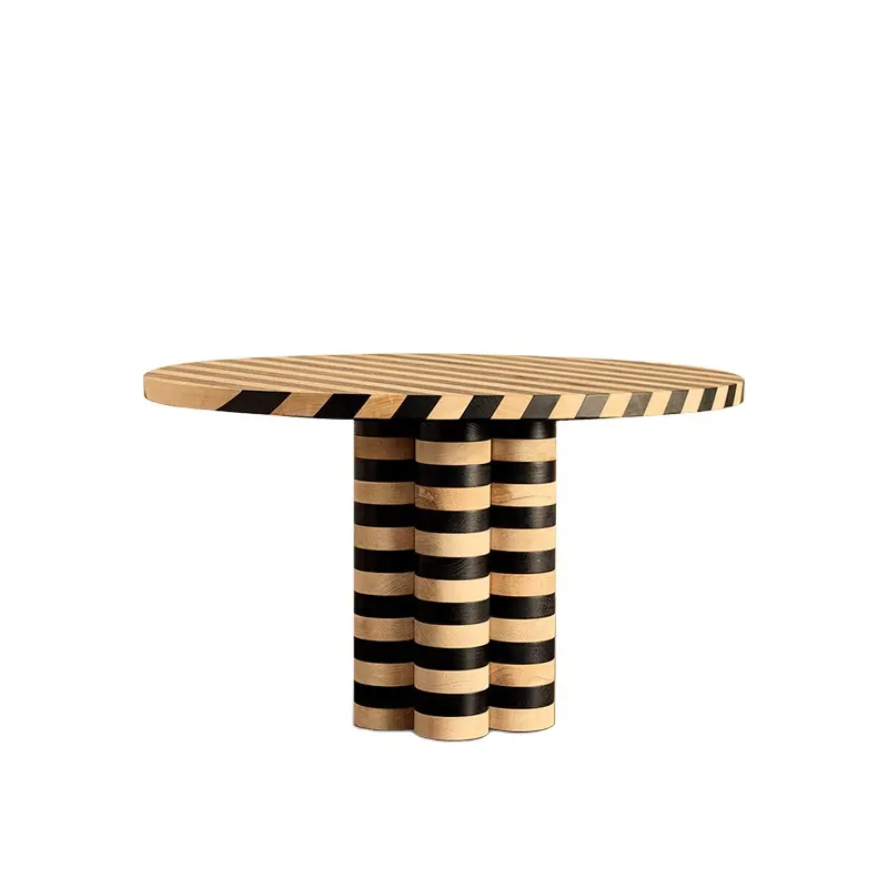 FUWOS 이탈리아 패션 절묘한 레트로 솔리드 우드 레드 오크 화이트 오크 접합 테이블 개성 특별 디자인 원형 식탁