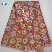 Tissu de Luxe en Dentelle de Velours Africain à Paillettes en Gros, 5 Yards, Dentelle de Velours Française Nigériane pour Robe de Mariée Femme 4589