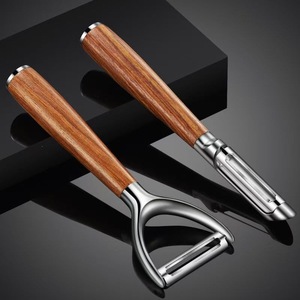 Comfort Wood Handle <b>Vegetable</b> Fruit <b>Peeler</b> Stainless Steel Blade Handheld Peeling Gadget For Daily Kitchen Food Preparation Work - Product Image 1