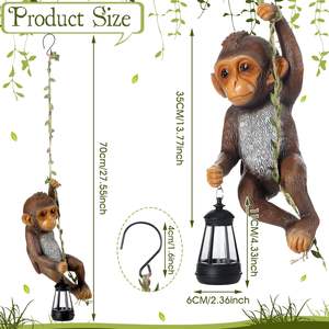 Estatua <span class=keywords><strong>Solar</strong></span> para Exteriores de Resina Marrón, Chimpancé Bebé Mono Trepando en una Enredadera con Figura Colgante con Gancho para Jardín - Product Image 2