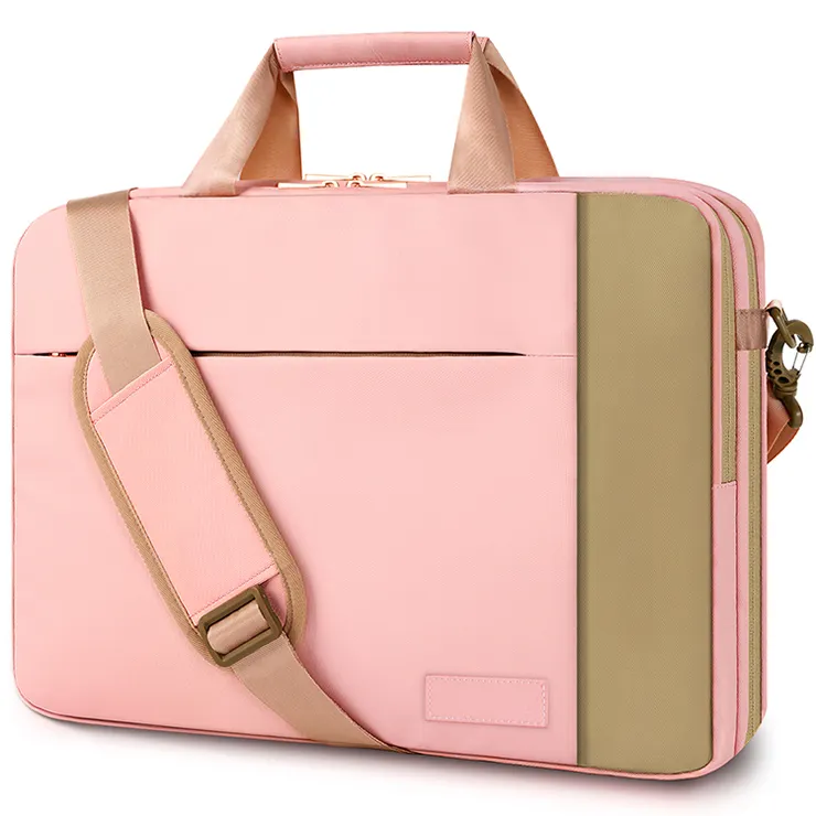 Factory Custom Logo OEM Business Women 15.6 Inch Laptop Bag Waterproof Polyester Office Lady Pink Laptop Briefcase Bag