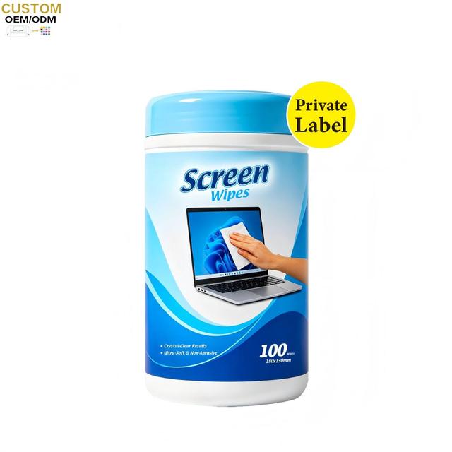 Biokleen Private Label 100ct Effective Cleaning Alcohol Screen Wipes 13x18cm for Lenses & Glass Non-Woven Material