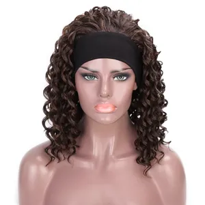 जोरदार सिंथेटिक घुंघराले हेडबैंड wigs 3/4 आधा विग हेडबैंड के साथ छोटे भूरे रंग के रंग बाल Wigs काले महिलाओं के लिए