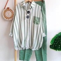 Ensemble deux pièces pour femmes WQZ26193, chemise à manches longues et pantalon à rayures, mode décontractée d'été, vente en gros, ensemble de mode pour femmes